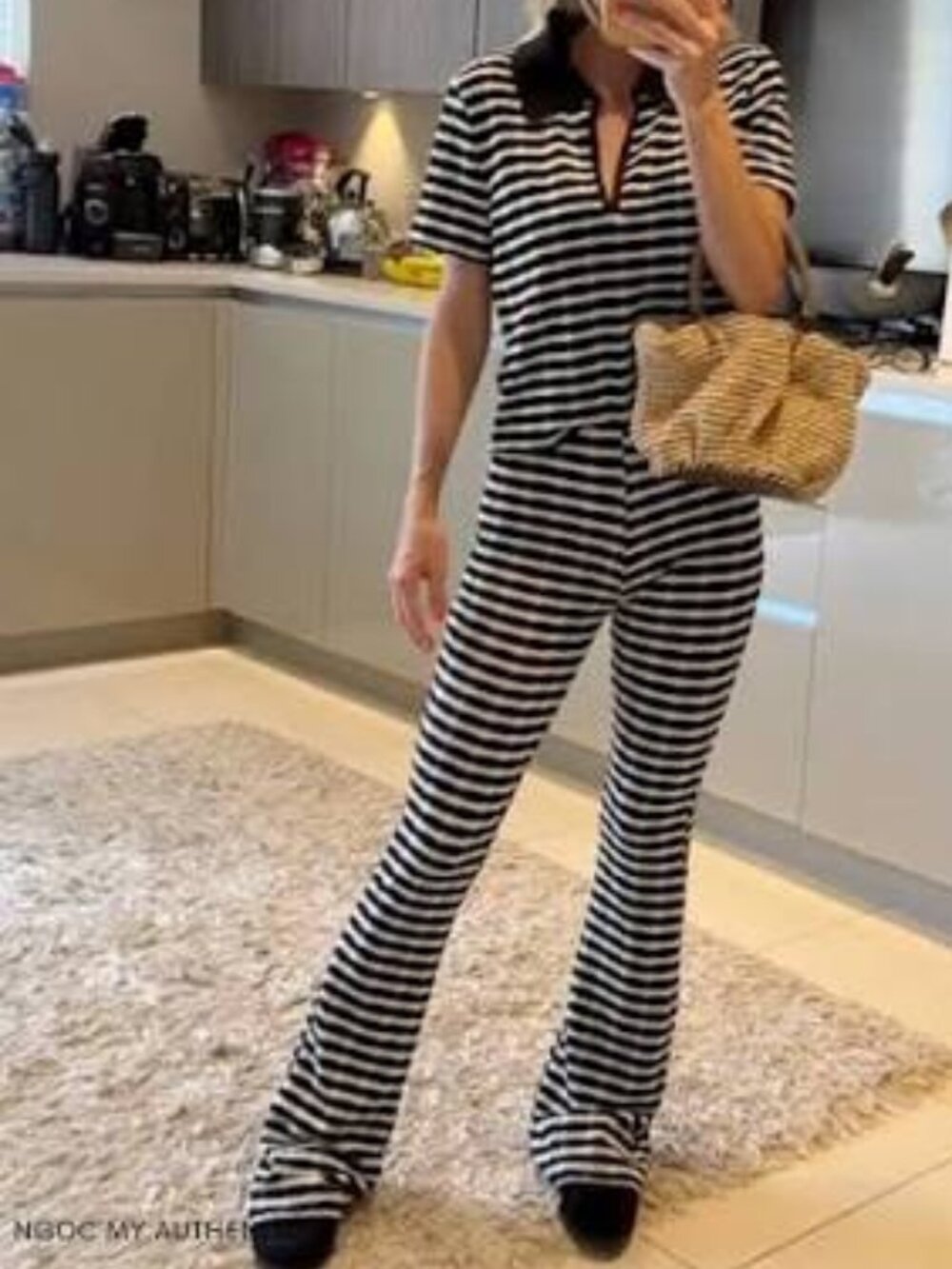 New Zara Knit High Waistband Striped Black/White Pants Swim Cover-Up Bottoms - Picture 6 of 7